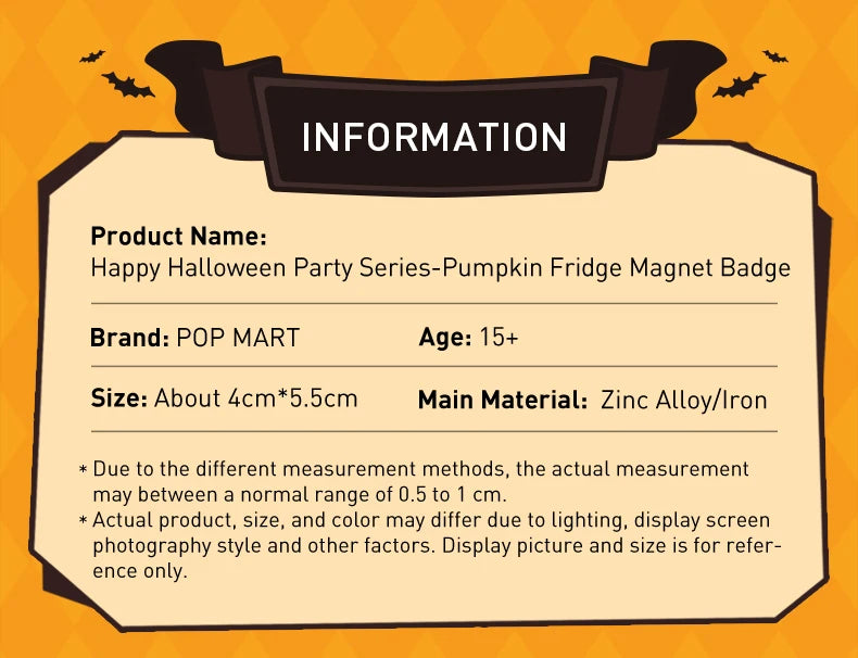 POP MART Happy Halloween Party Series - Pumpkin Fridge Magnet Badge LABUBU MOLLY DIMOO