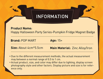 POP MART Happy Halloween Party Series - Pumpkin Fridge Magnet Badge LABUBU MOLLY DIMOO