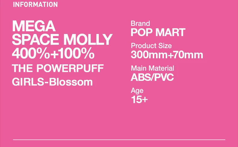 POP MART MEGA SPACE MOLLY 400%+100% THE POWERPUFF GIRLS Blossom Limited Edition