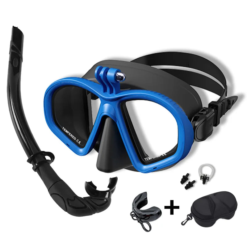 Low Volume Diving Mask J-type Wet Go-pro MountTempered Glass Freedive Mask Diving Mask Snorkel Set with Camera Mount Black 프리다이빙