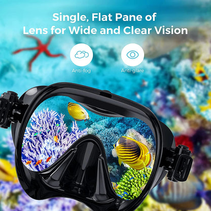 Low Volume Diving Mask J-type Wet Go-pro MountTempered Glass Freedive Mask Diving Mask Snorkel Set with Camera Mount Black 프리다이빙