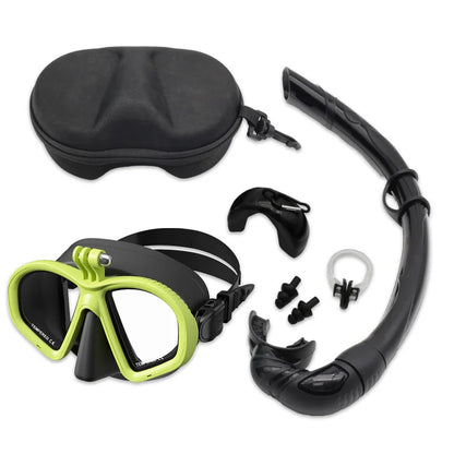 Low Volume Diving Mask J-type Wet Go-pro MountTempered Glass Freedive Mask Diving Mask Snorkel Set with Camera Mount Black 프리다이빙
