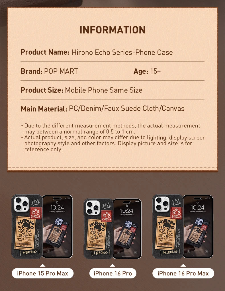 POP MART Hirono Echo Series-Phone Case for iPhone 15 Pro Max/16 Pro/16 Pro Max