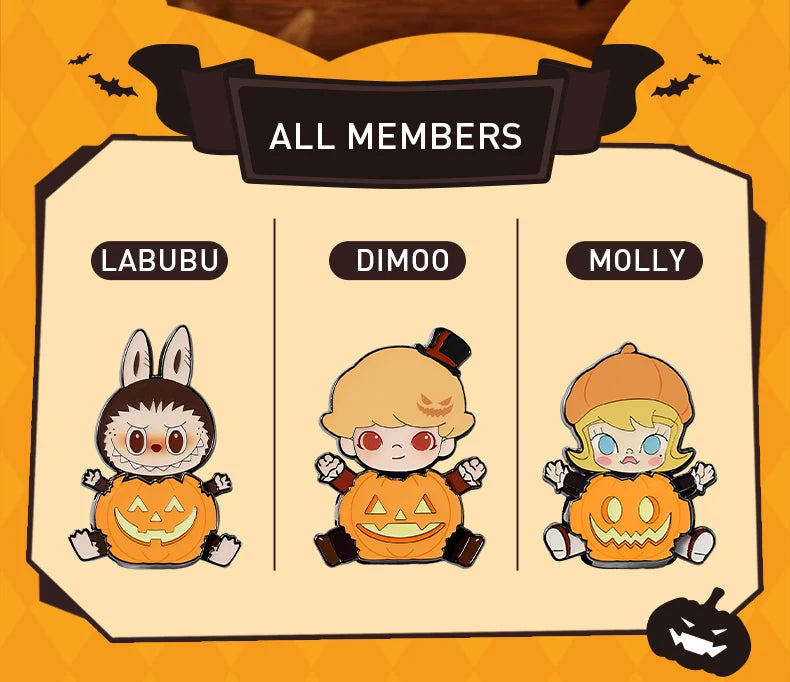 POP MART Happy Halloween Party Series - Pumpkin Fridge Magnet Badge LABUBU MOLLY DIMOO
