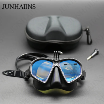 Low Volume Diving Mask J-type Wet Go-pro MountTempered Glass Freedive Mask Diving Mask Snorkel Set with Camera Mount Black 프리다이빙
