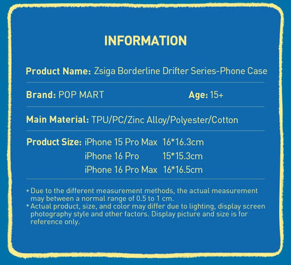 POP MART Zsiga Borderline Drifter Series-Phone Case for iPhone 15 Pro Max / 15 Pro/16 Pro Max