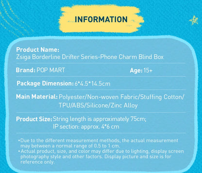 POP MART Zsiga Borderline Drifter Series-Phone Charm Blind Box Mystery Box 1PC/6PCS Blind Box