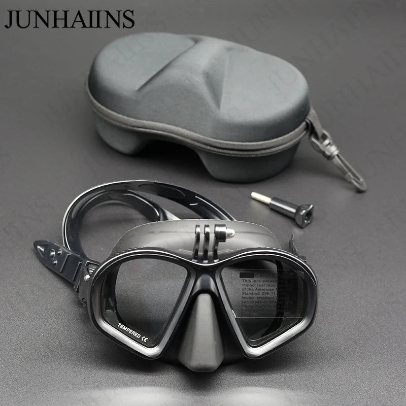 Low Volume Diving Mask J-type Wet Go-pro MountTempered Glass Freedive Mask Diving Mask Snorkel Set with Camera Mount Black 프리다이빙