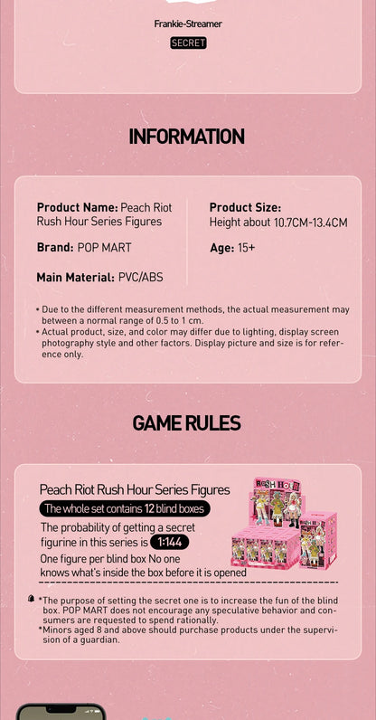 POP MART Peach Riot Rush Hour Series Figures Blind Box 1PC/12PCS Mystery Box