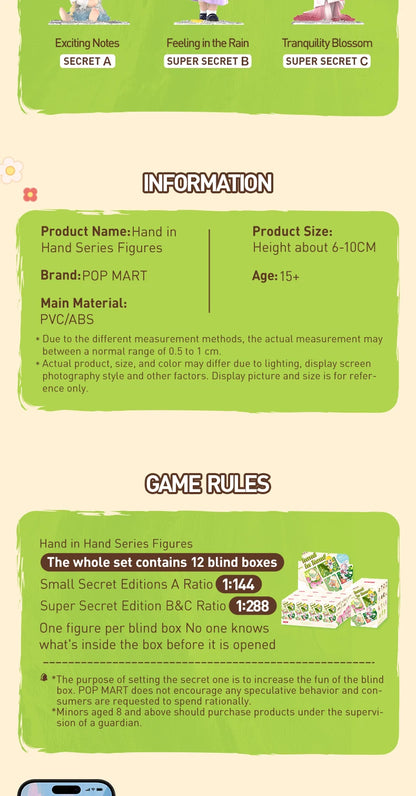 POP MART Hand in Hand Series Figures 1PC/12PCS POPMART Blind Box Figure